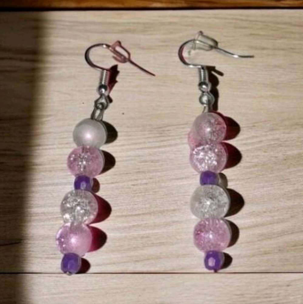Purple handmade beaded earrings